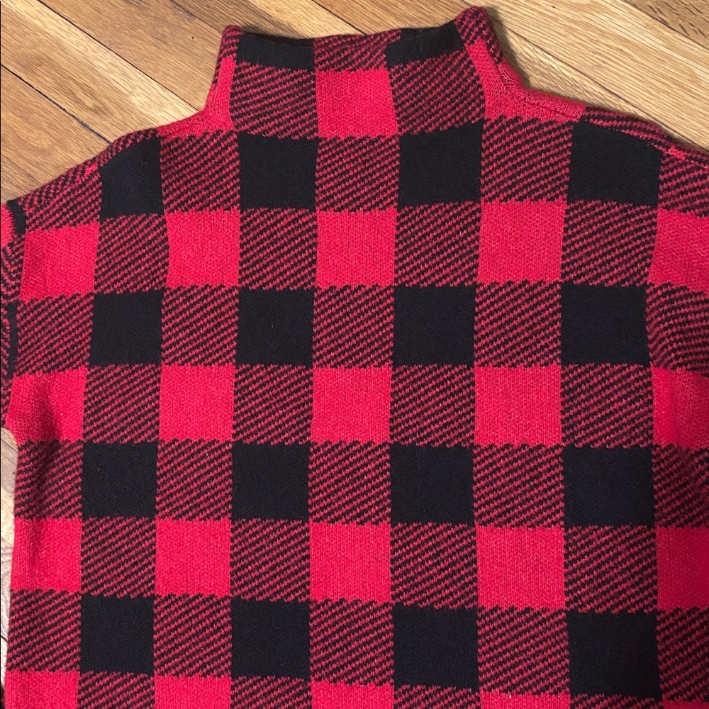 LOFT Red and Black Buffalo Plaid Turtleneck Sweater Top - Picture 5 of 8